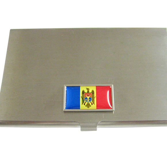 Thin Bordered Moldova Flag Business Card Holder